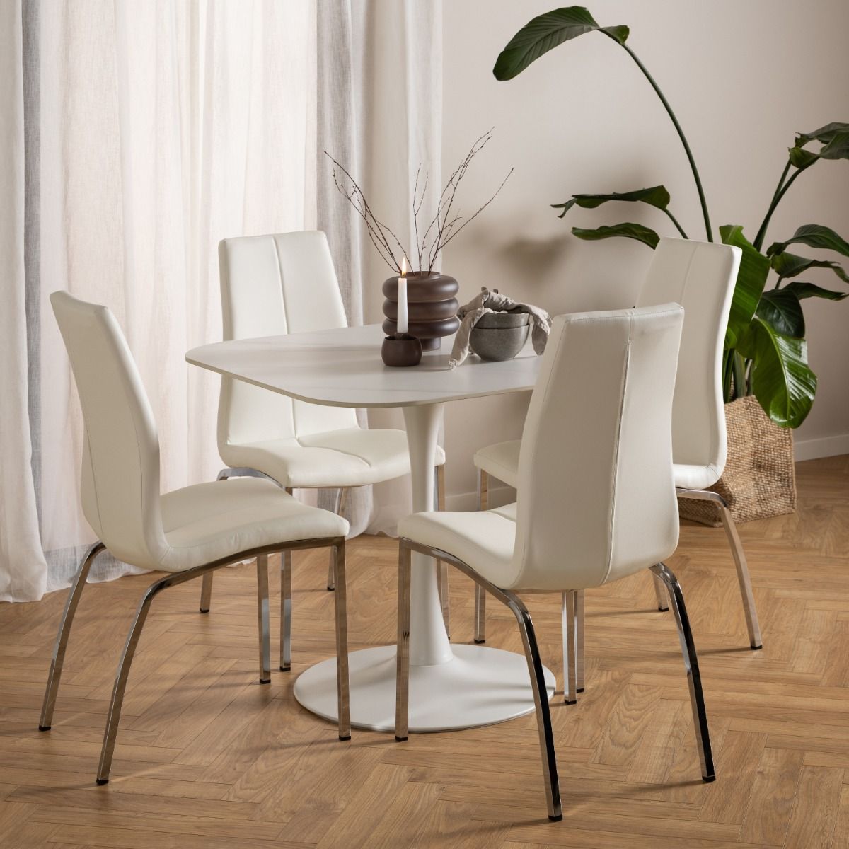 Malta Ceramic Square Dining Table in White 90x75cm