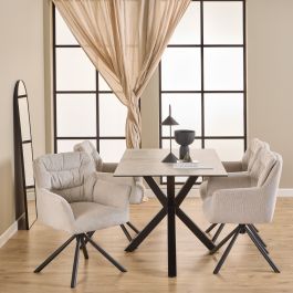 Heaven Dining Table with Ceramic White Top 135x80cm includes 4 Alonso Swivel Cream Dining Chairs with Armrest