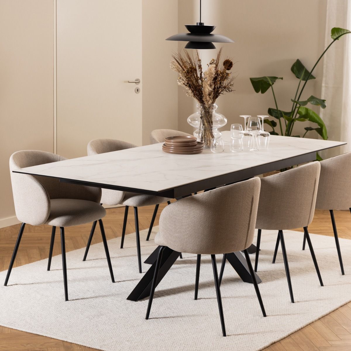 Heaven Extendable Dining Table with Ceramic White Top 200 to 240cm