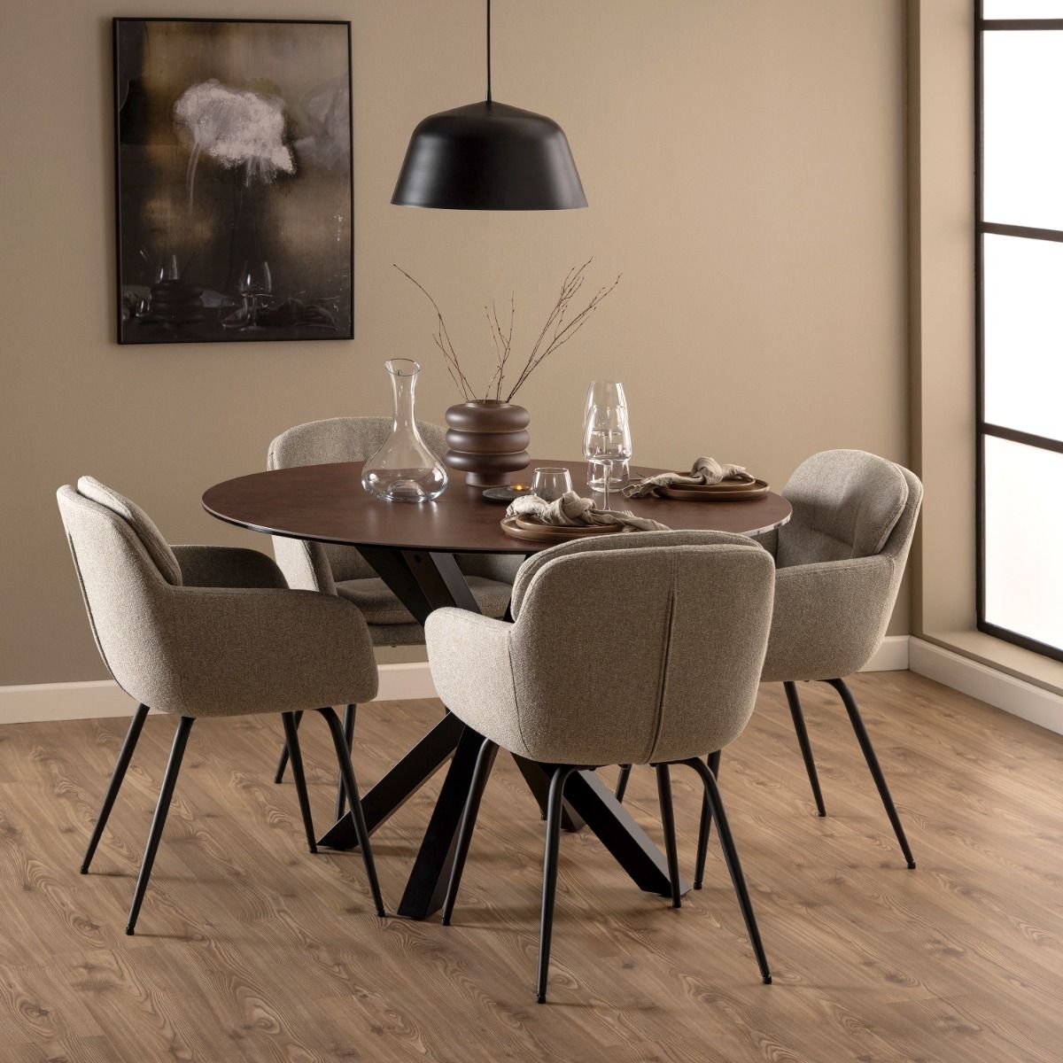 Heaven Round Dining Table with Ceramic Rusty Brown Top 119cm
