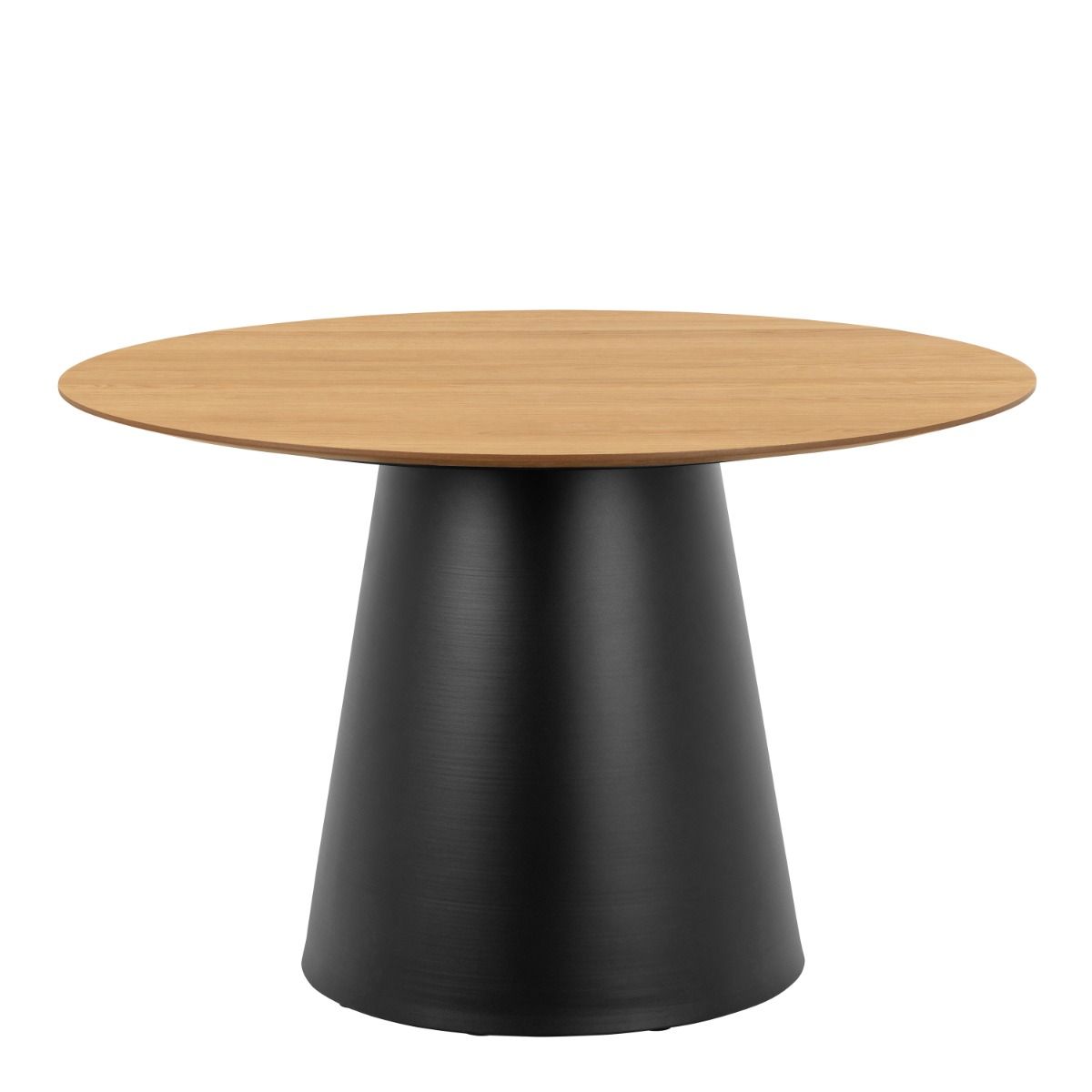 Soli Round Dining Table in Oak/Black 120x120cm includes 4 Darlene Dining Chairs with Armrest and Swivel Function in Black