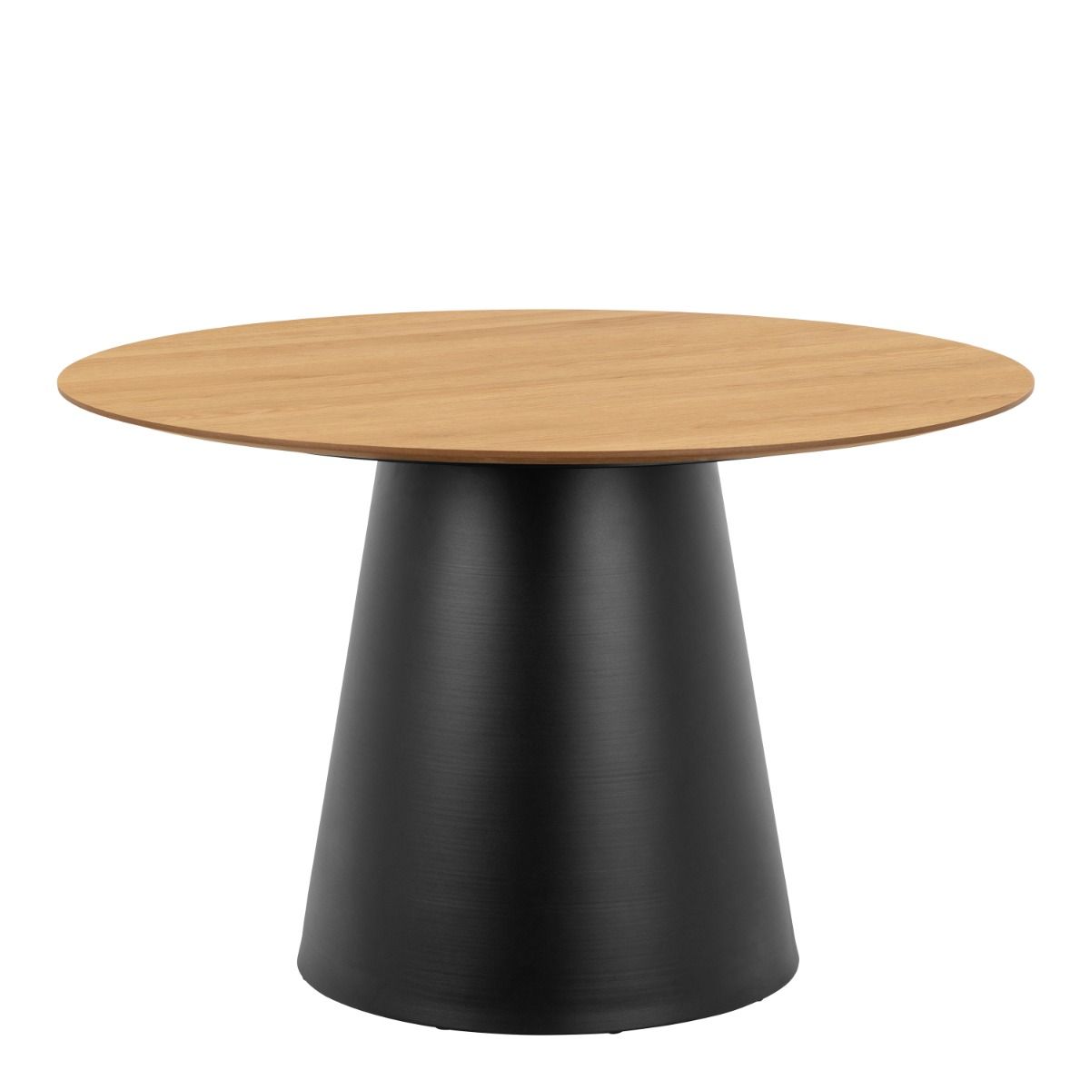 Soli Round Dining Table in Oak/Black 120x120cm includes 4 Darlene Dining Chairs with Armrest and Swivel Function in Beige