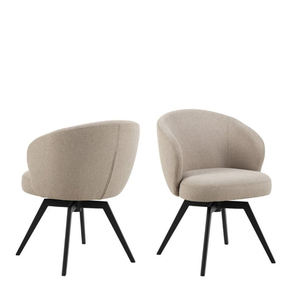 Soli Round Dining Table in Oak/Black 120x120cm includes 4 Darlene Dining Chairs with Armrest and Swivel Function in Beige