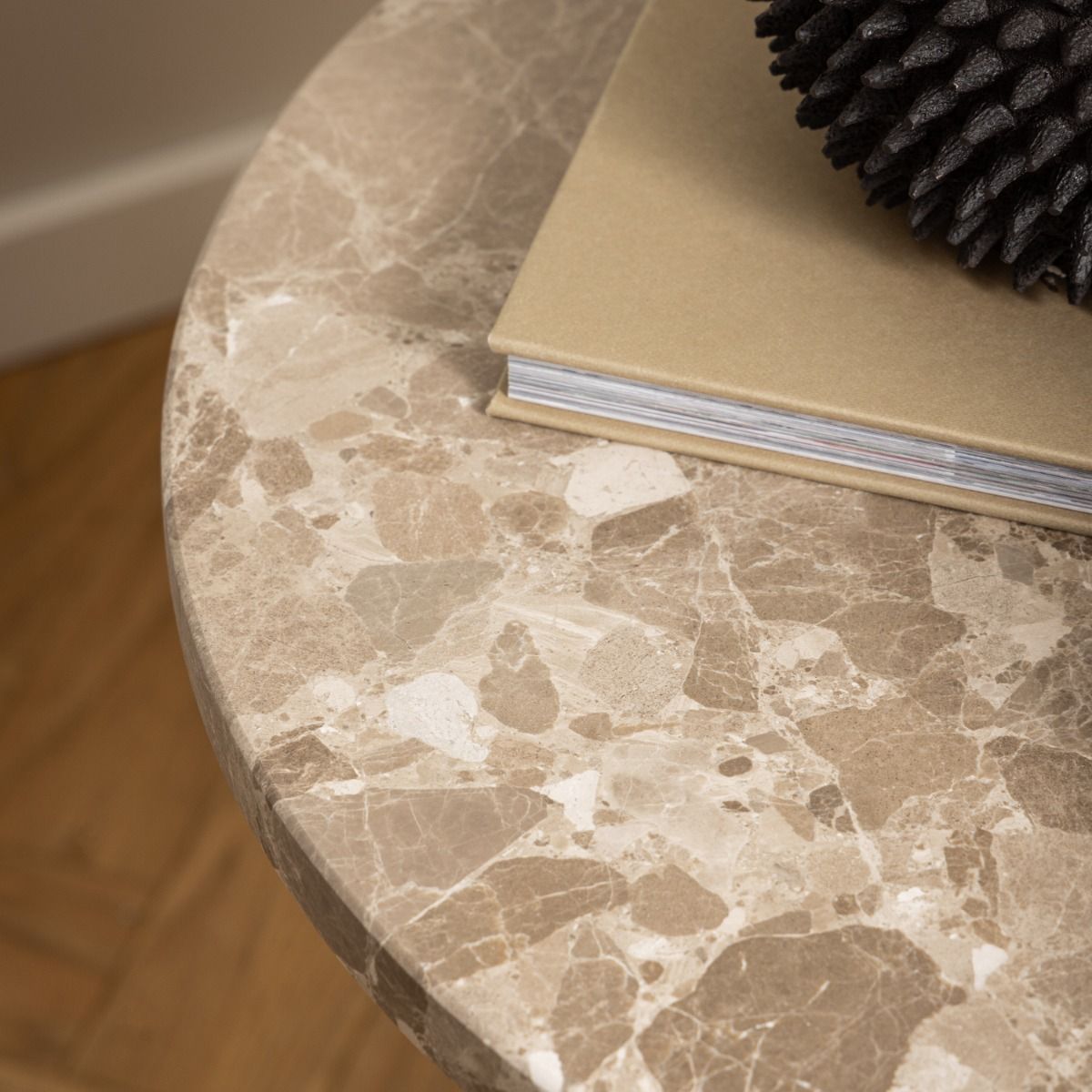 Naxos Round Side Table in Brown Marble 50x50cm