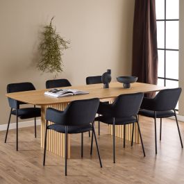 Christo Dining Table in Oak 220x105cm including 6 Lima Dining Chairs with Armrest in Black