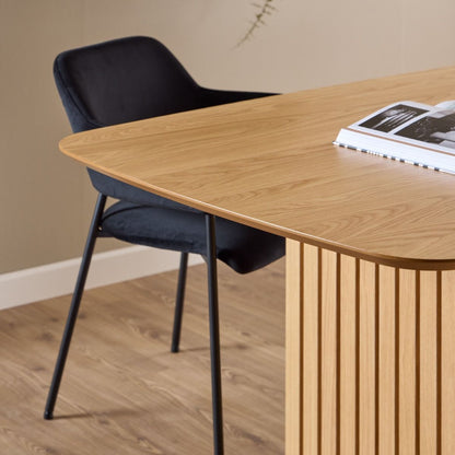 Christo Dining Table in Oak 220x105cm including 6 Lima Dining Chairs with Armrest in Black