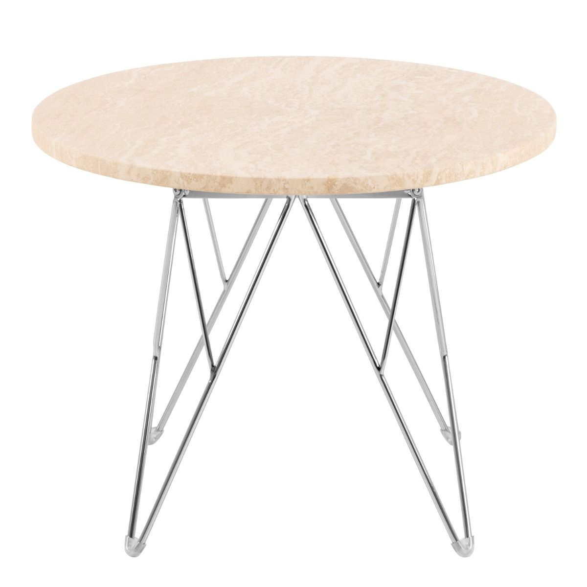Prunus Round Side Table in Matt Beige and Chrome Steel Base 55x41.4cm