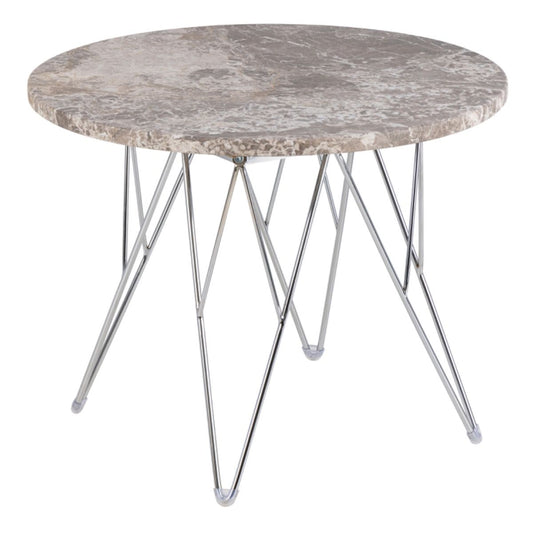Prunus Round Side Table with Grey-Brown Marble Top