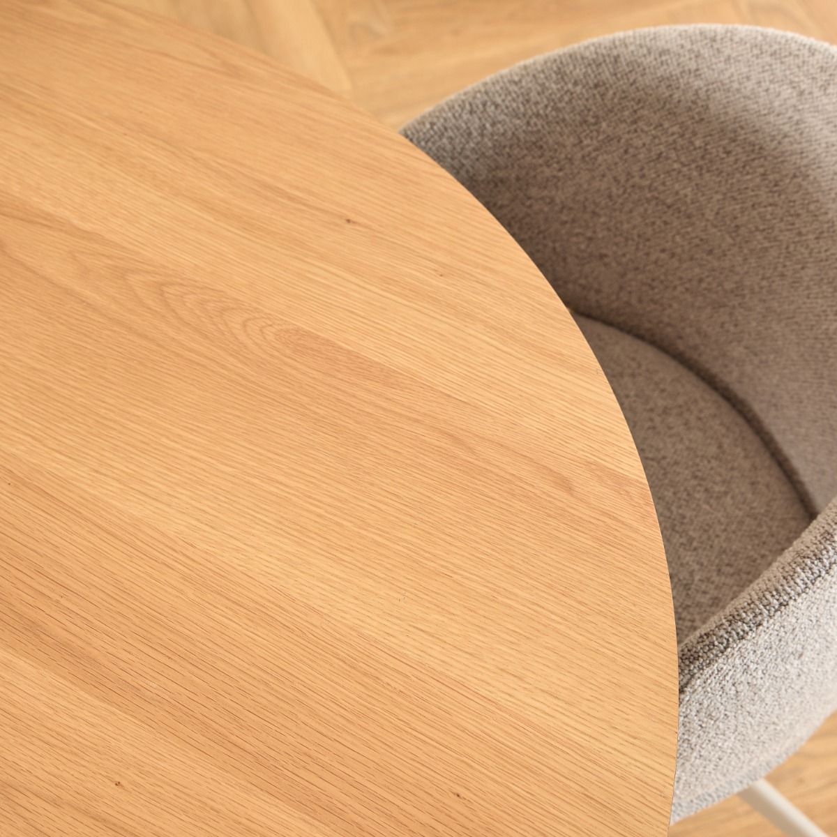 Soli Round Dining Table in Oak/Grey 120x120cm includes 4 Ella Swivel Beige Dining Chairs