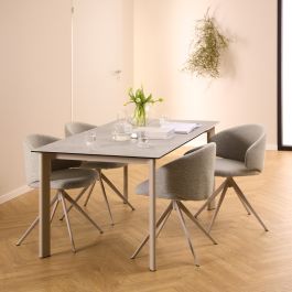 Palermo Ceramic Dining Table in Grey 160x90cm includes 4 Ella Swivel Beige Dining Chairs