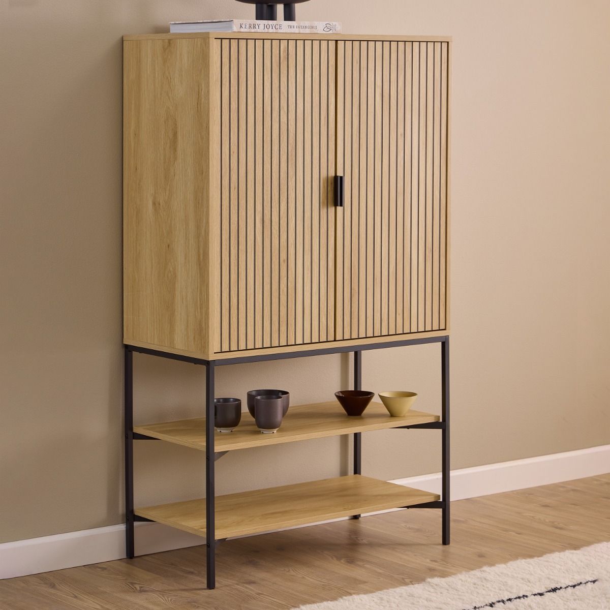Jaipur Cabinet 2 Doors 3 Shelves With Oak Lamella Front