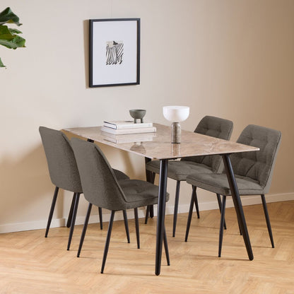 Wicklow Ceramic Dining Table Brown/Black 140x80cm includes 4 Brooke Dining Chairs in Taupe