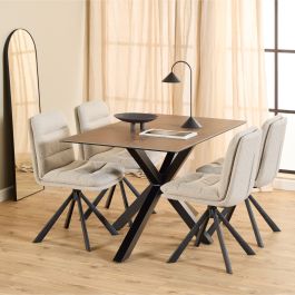 Heaven Dining Table with Ceramic Rusty Brown Top 135x80cm includes 4 Dean Beige Swivel Dining Chairs