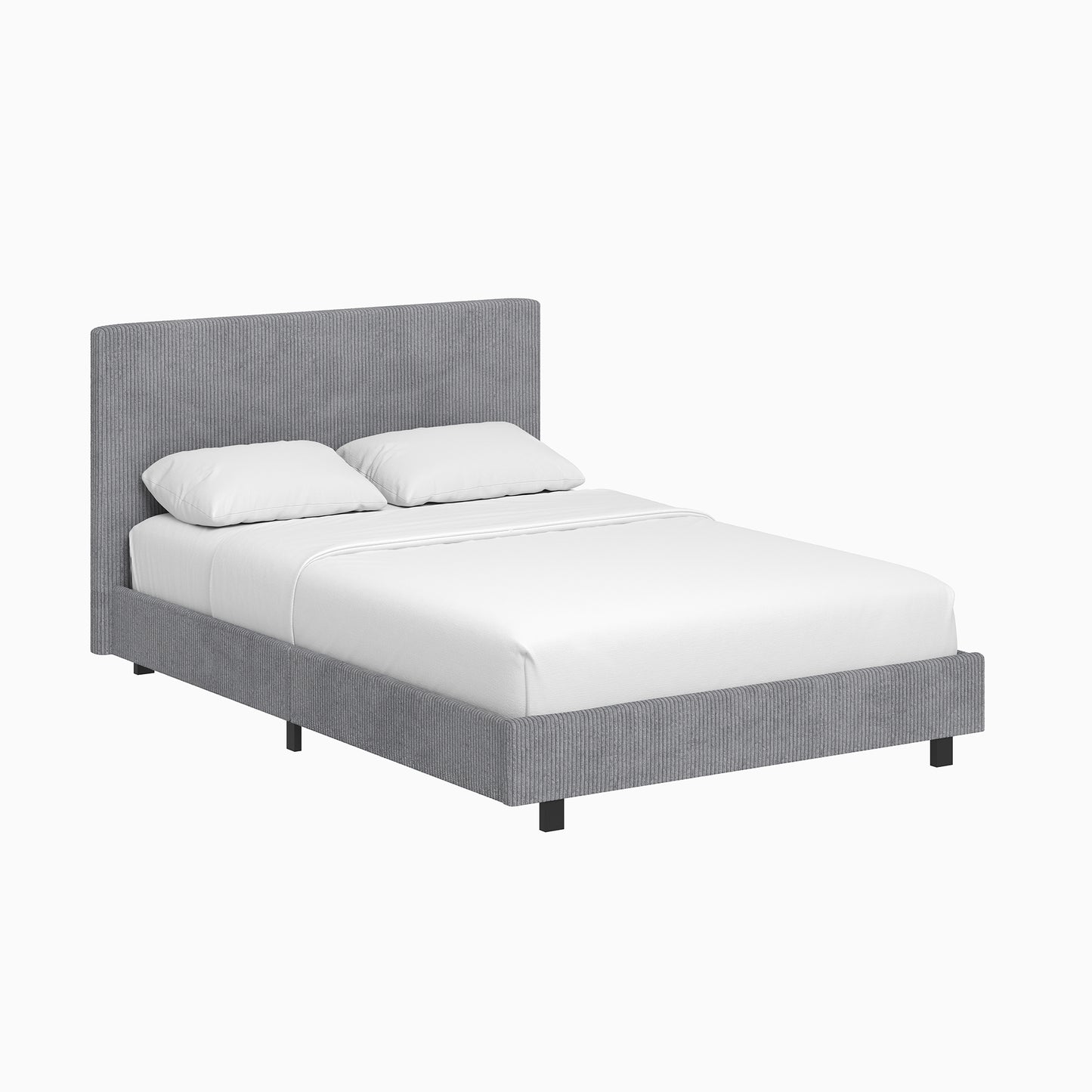 Grey Small Double Bedframe Ribbed Fabric