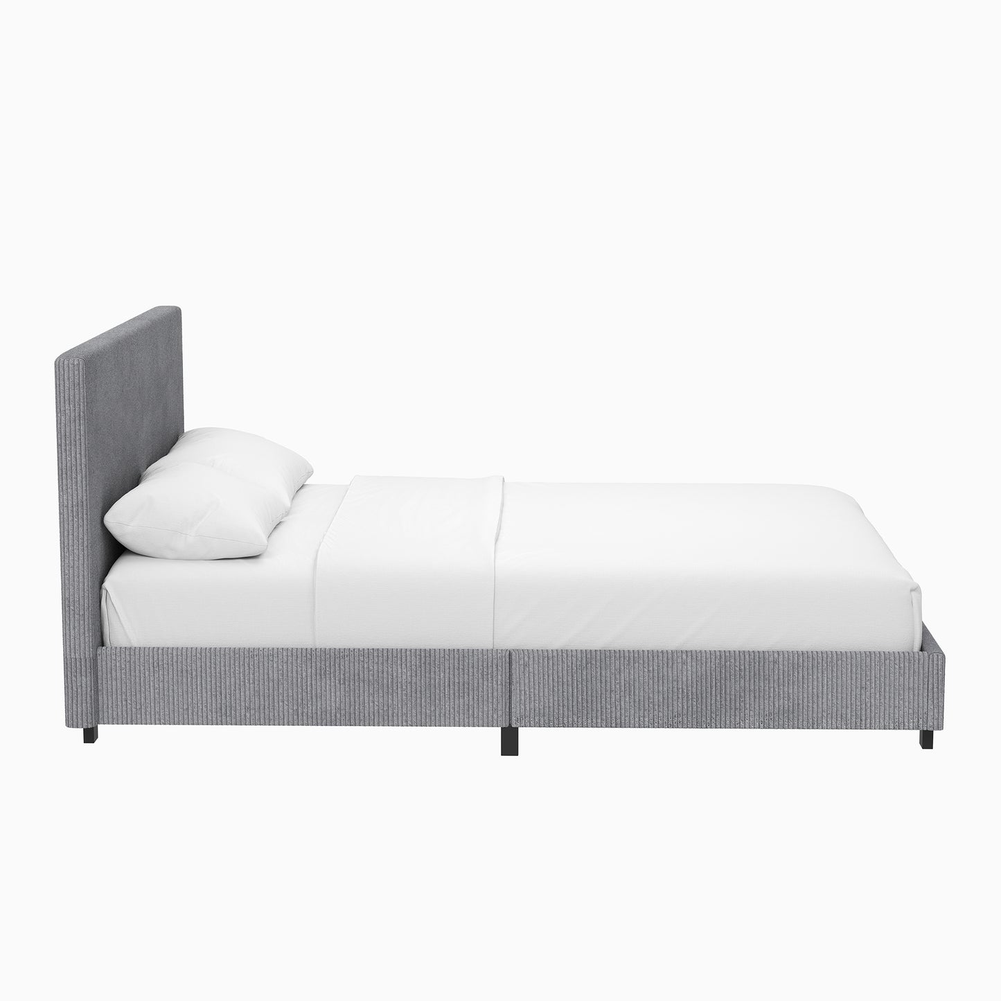 Grey Small Double Bedframe Ribbed Fabric