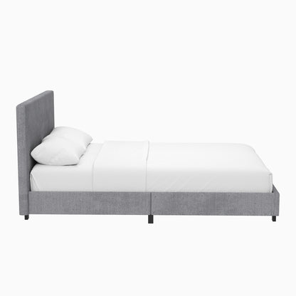 Grey Small Double Bedframe Ribbed Fabric