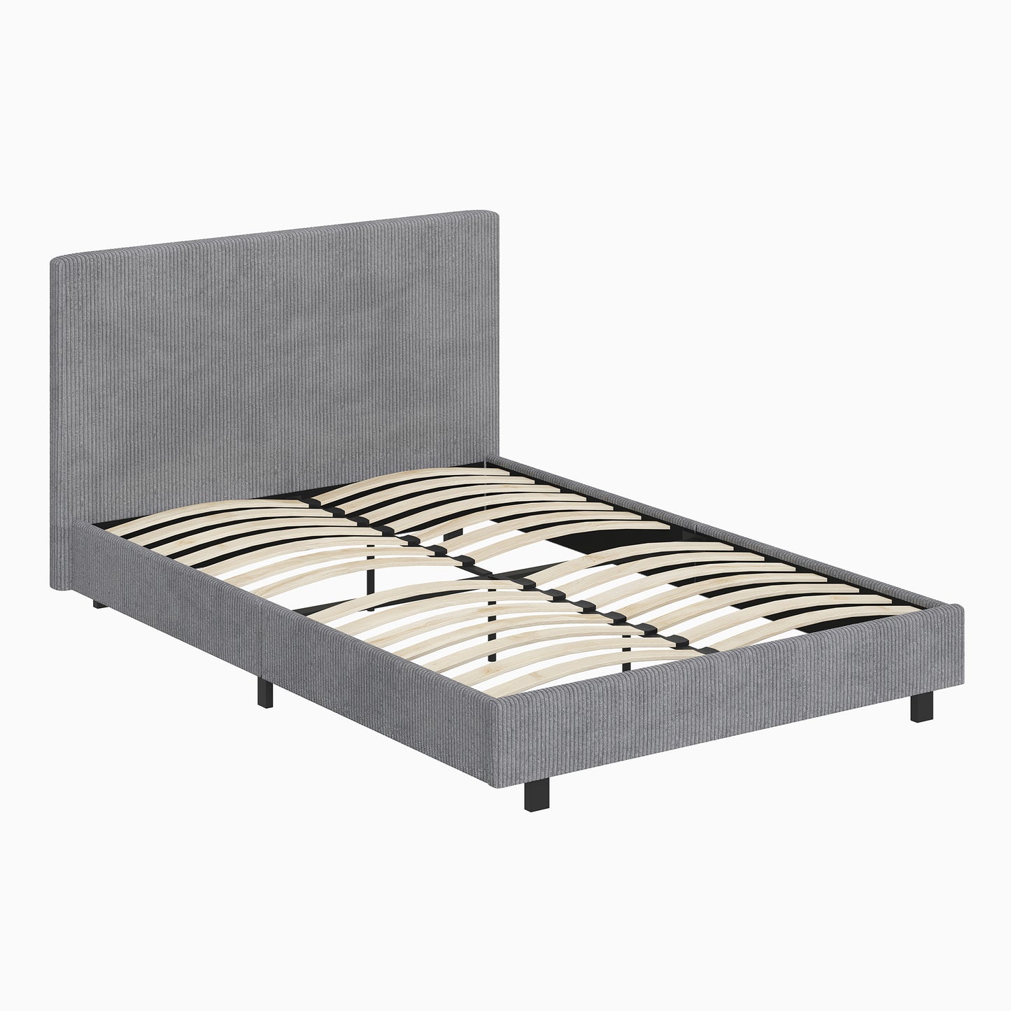 Grey Small Double Bedframe Ribbed Fabric