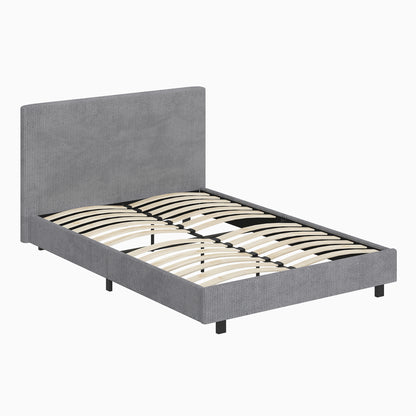 Grey Small Double Bedframe Ribbed Fabric