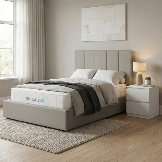 Double Size Ottoman Storage Bedframe – Marbled Sand Fabric