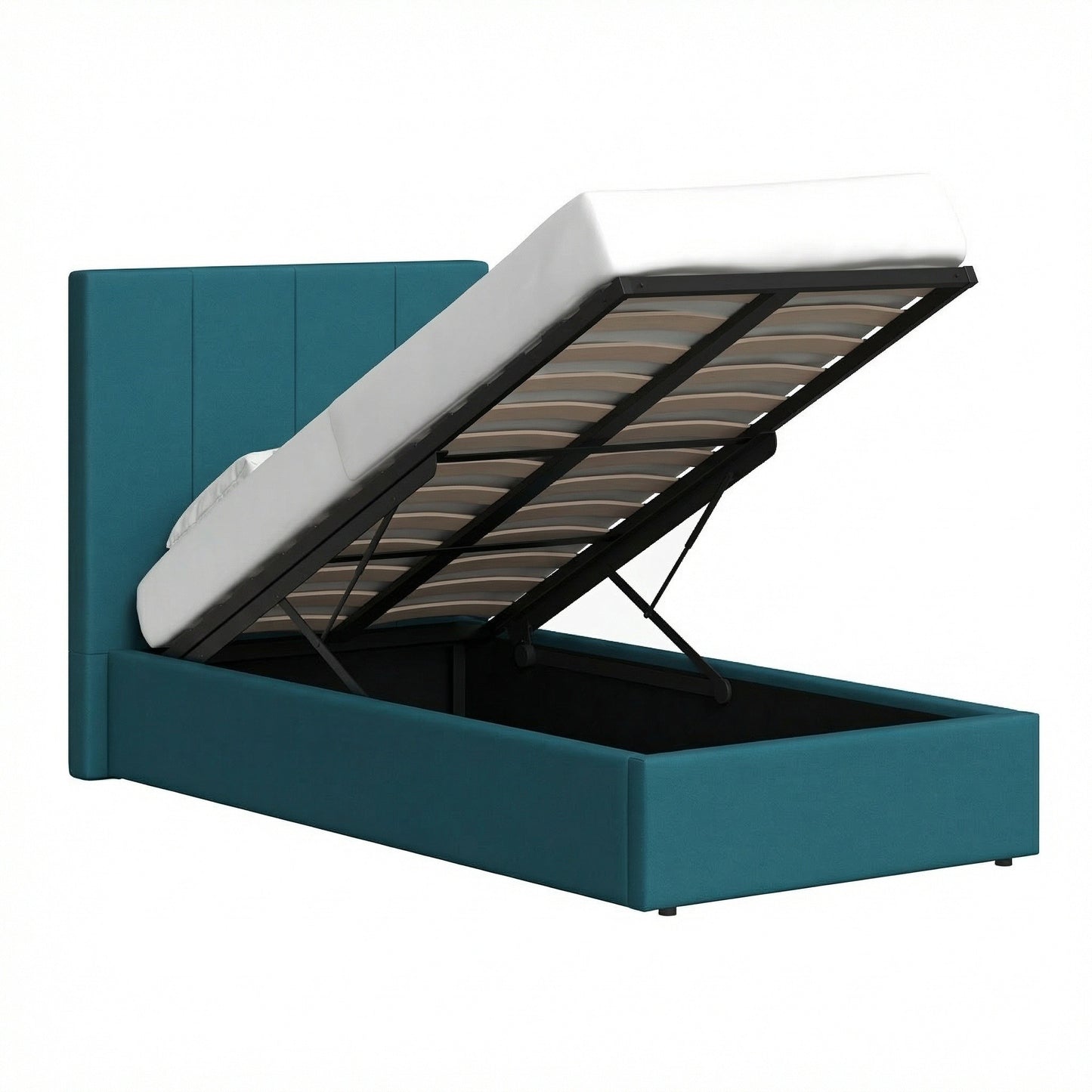 Single Ottoman Storage Bedframe – Dolphin Blue Fabric