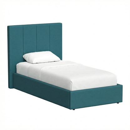Single Ottoman Storage Bedframe – Dolphin Blue Fabric