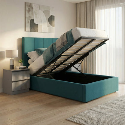 Single Ottoman Storage Bedframe – Dolphin Blue Fabric