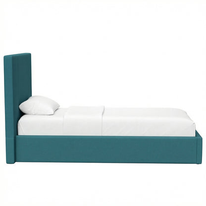 Single Ottoman Storage Bedframe – Dolphin Blue Fabric
