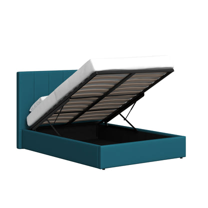 Small Double Ottoman Storage Bedframe – Dolphin Blue Fabric