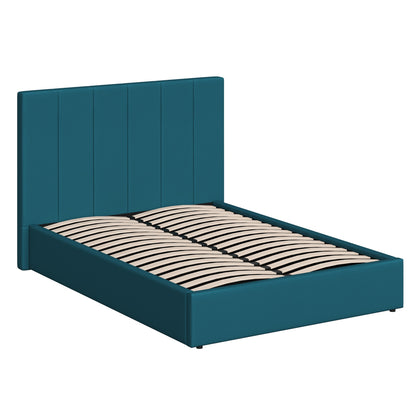 Double Size Ottoman Storage Bedframe – Dolphin Blue Fabric