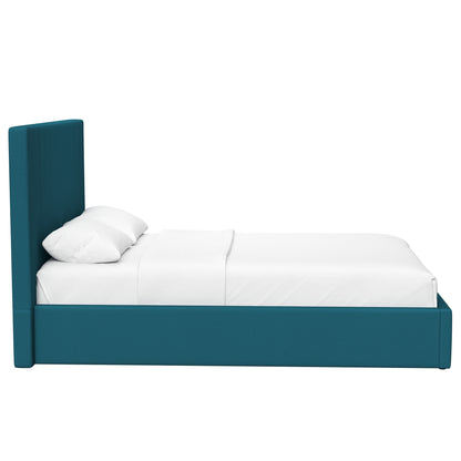 Double Size Ottoman Storage Bedframe – Dolphin Blue Fabric