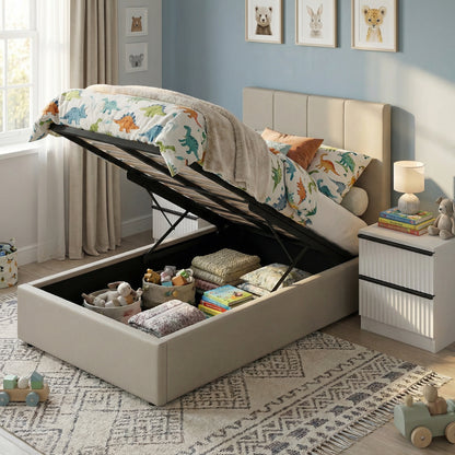Single Ottoman Storage Bedframe – Oatmeal Fabric