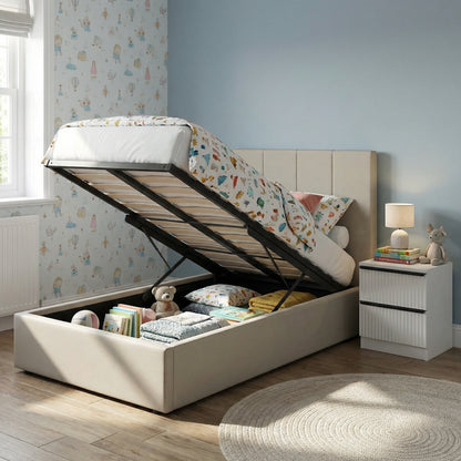 Single Ottoman Storage Bedframe – Oatmeal Fabric