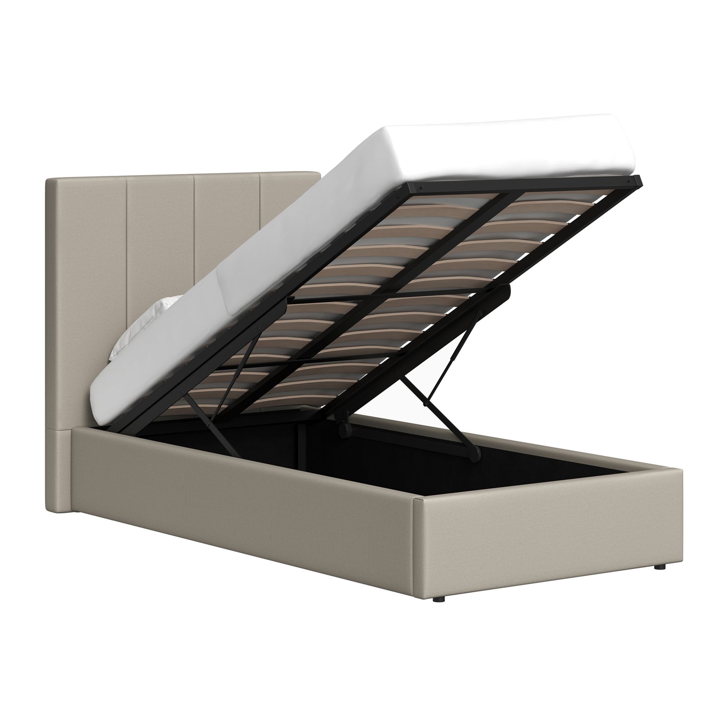 Single Ottoman Storage Bedframe – Oatmeal Fabric