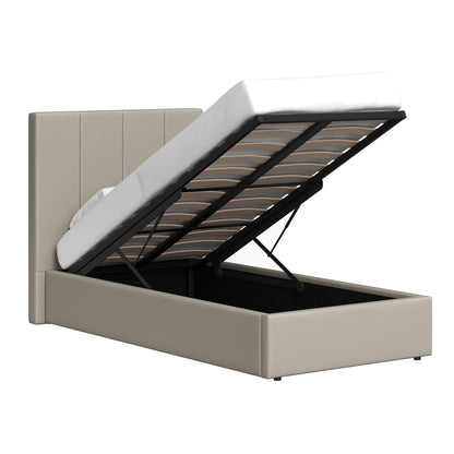 Single Ottoman Storage Bedframe – Oatmeal Fabric