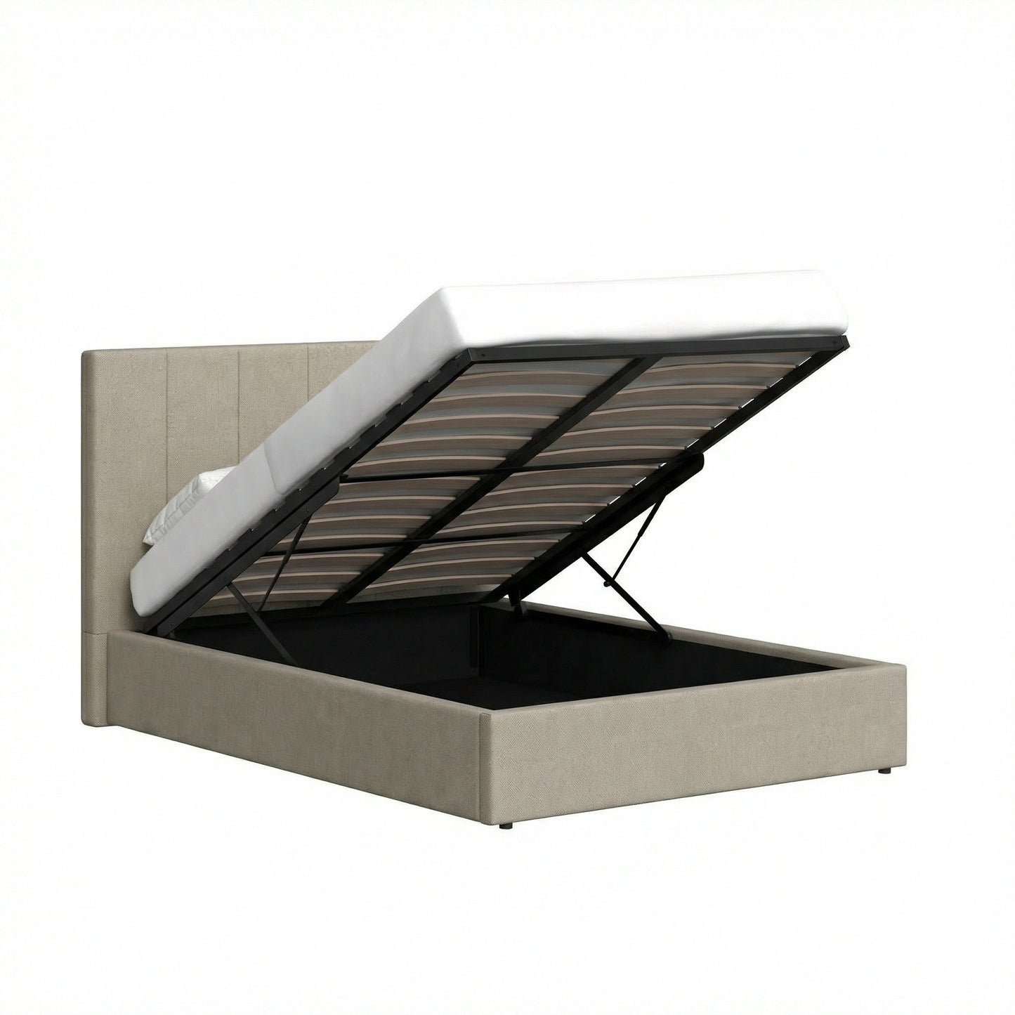 Double Size Ottoman Storage Bedframe – Marbled Sand Fabric