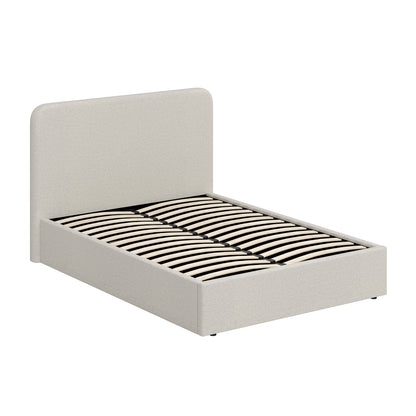 Beige Fabric Double Ottoman Storage Bedframe