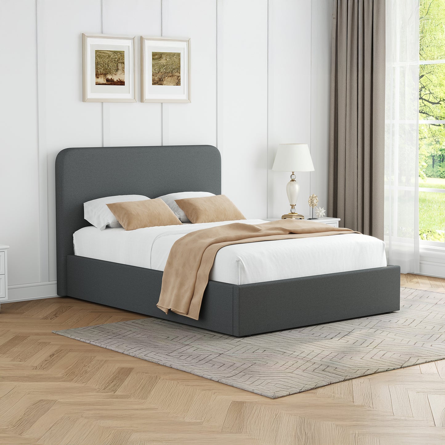 Grey Fabric Small Double Ottoman Storage Bedframe