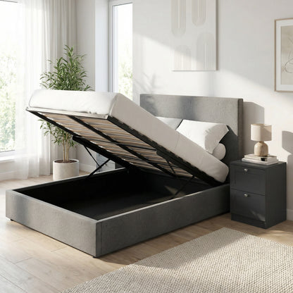 Double Size Ottoman Storage Bedframe – Fossil Grey Fabric