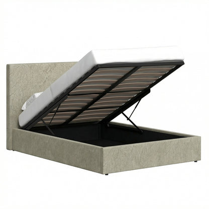 Small Double Ottoman Storage Bedframe – Marbled Sand Fabric