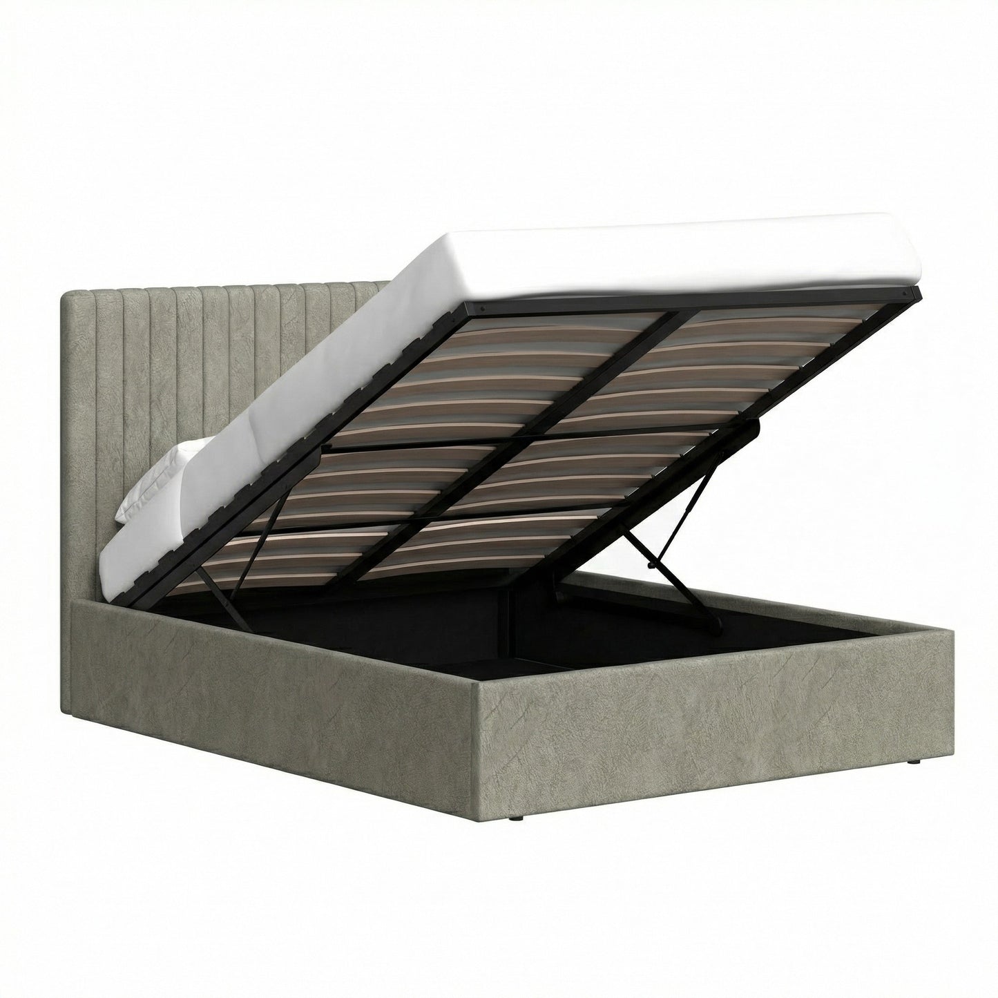 Double Size Tall Ottoman Storage Bedframe – Marbled Sand Fabric