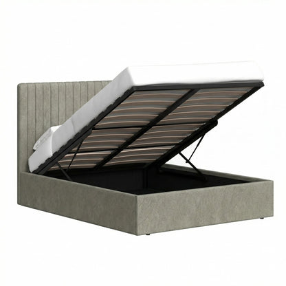 Double Size Tall Ottoman Storage Bedframe – Marbled Sand Fabric