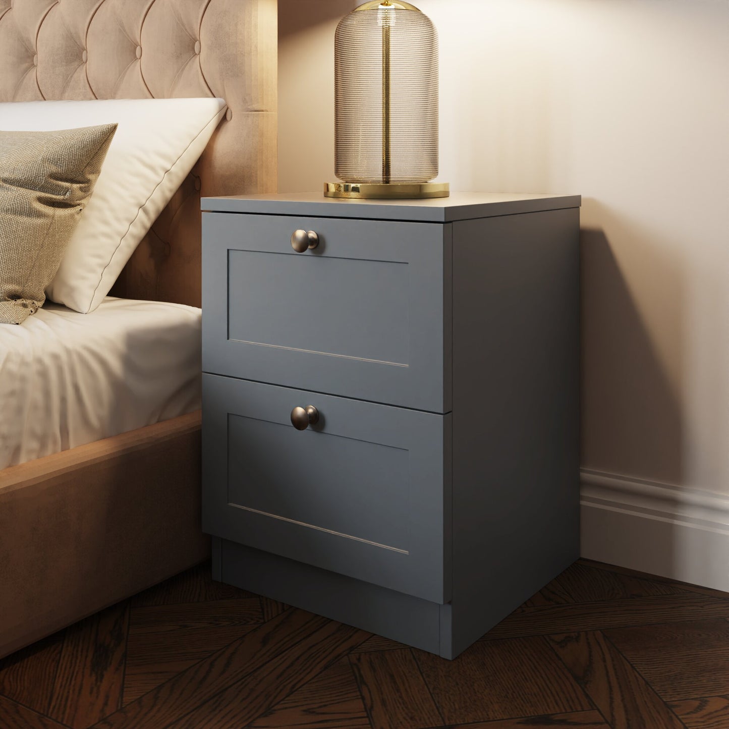 Artus Shaker 2 Drawer Bedside Table Nightstand – Matt Grey