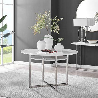 Adley Round Wood and Black Metal Storage 4 Seater Dining Table