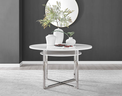 Adley Round Wood and Black Metal Storage 4 Seater Dining Table
