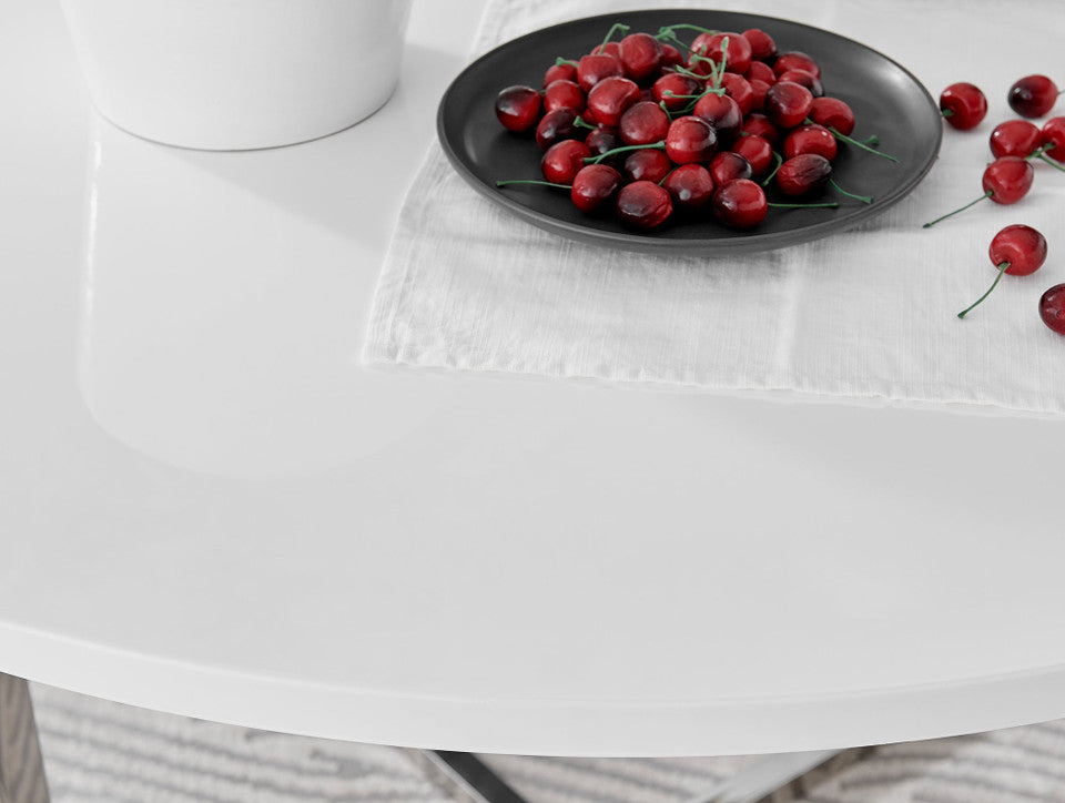 Adley Round Wood and Black Metal Storage 4 Seater Dining Table