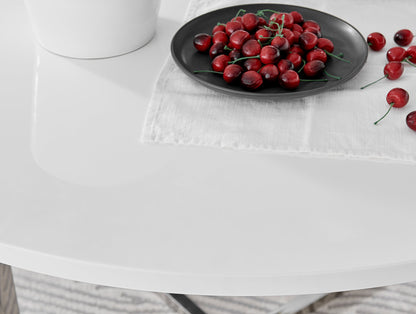 Adley Round Wood and Black Metal Storage 4 Seater Dining Table