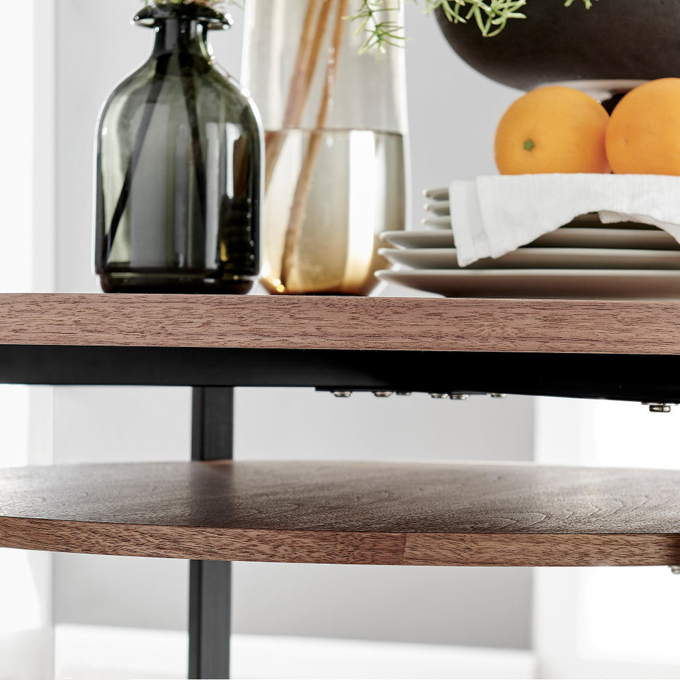 Adley Round Wood and Black Metal Storage 4 Seater Dining Table