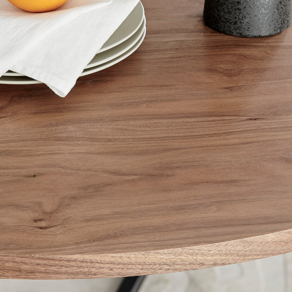 Adley Round Wood and Black Metal Storage 4 Seater Dining Table