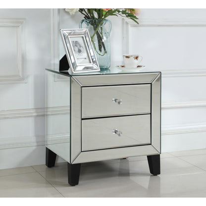 Mirrored Nightstand | 2 Drawer Mirrored Bedside Table for Bedroom