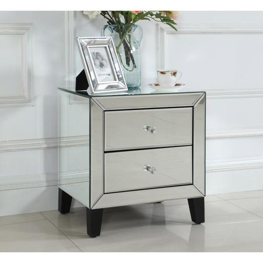 Mirrored Nightstand | 2 Drawer Mirrored Bedside Table for Bedroom